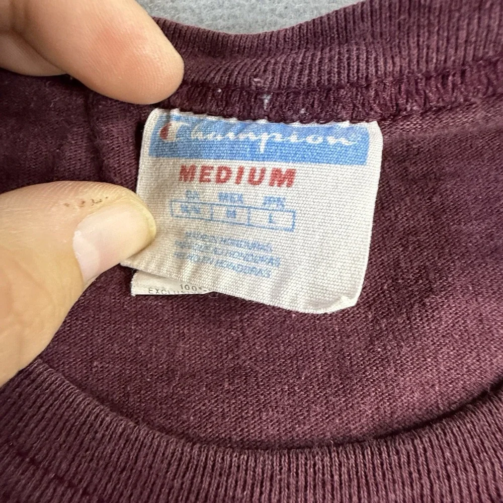Vintage Champion Mens Shirt Burgundy Short Sleeve Crew Neck Size Medium - Picture 3 of 6